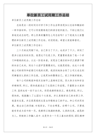 单位新员工试用期工作参考总结