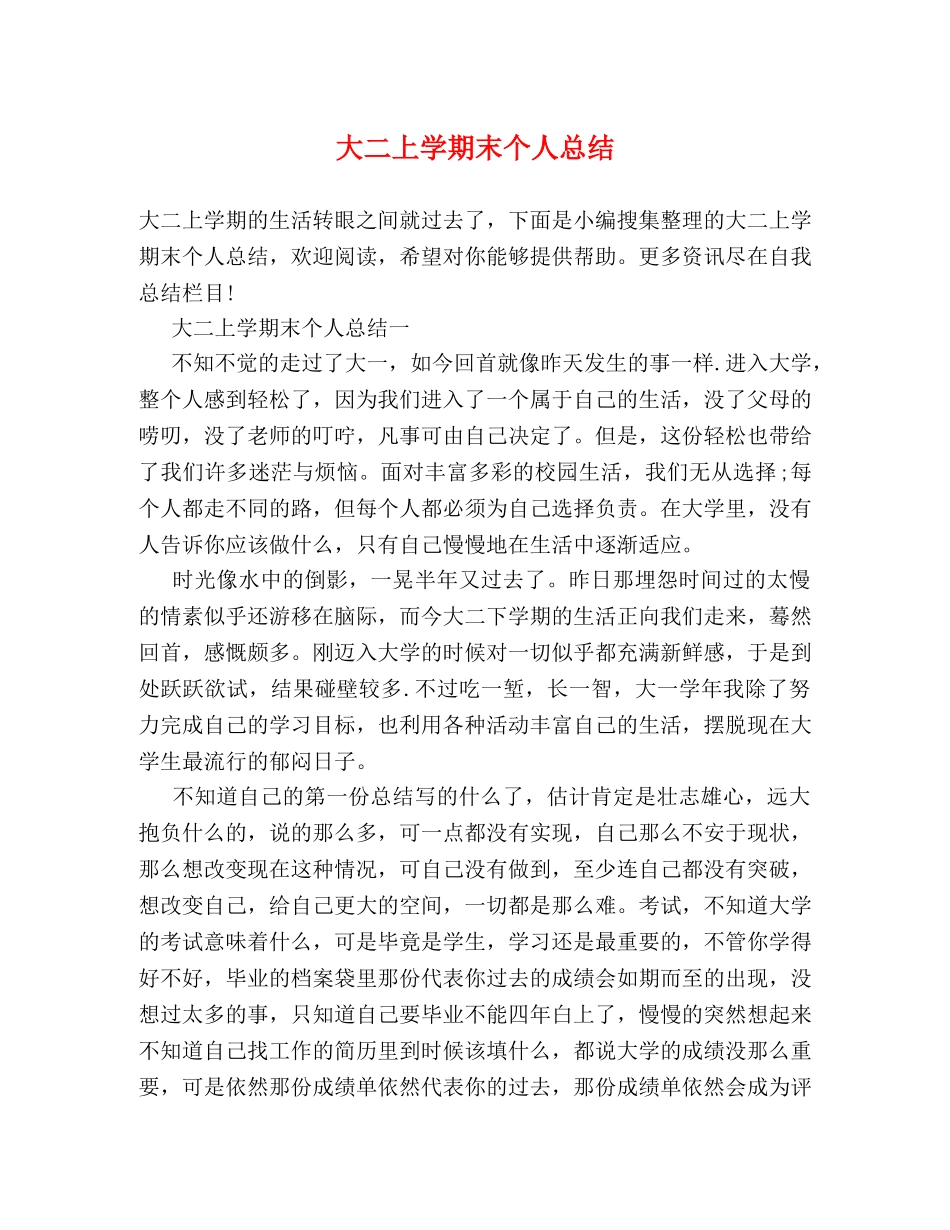 大二上学期末个人总结 _第1页