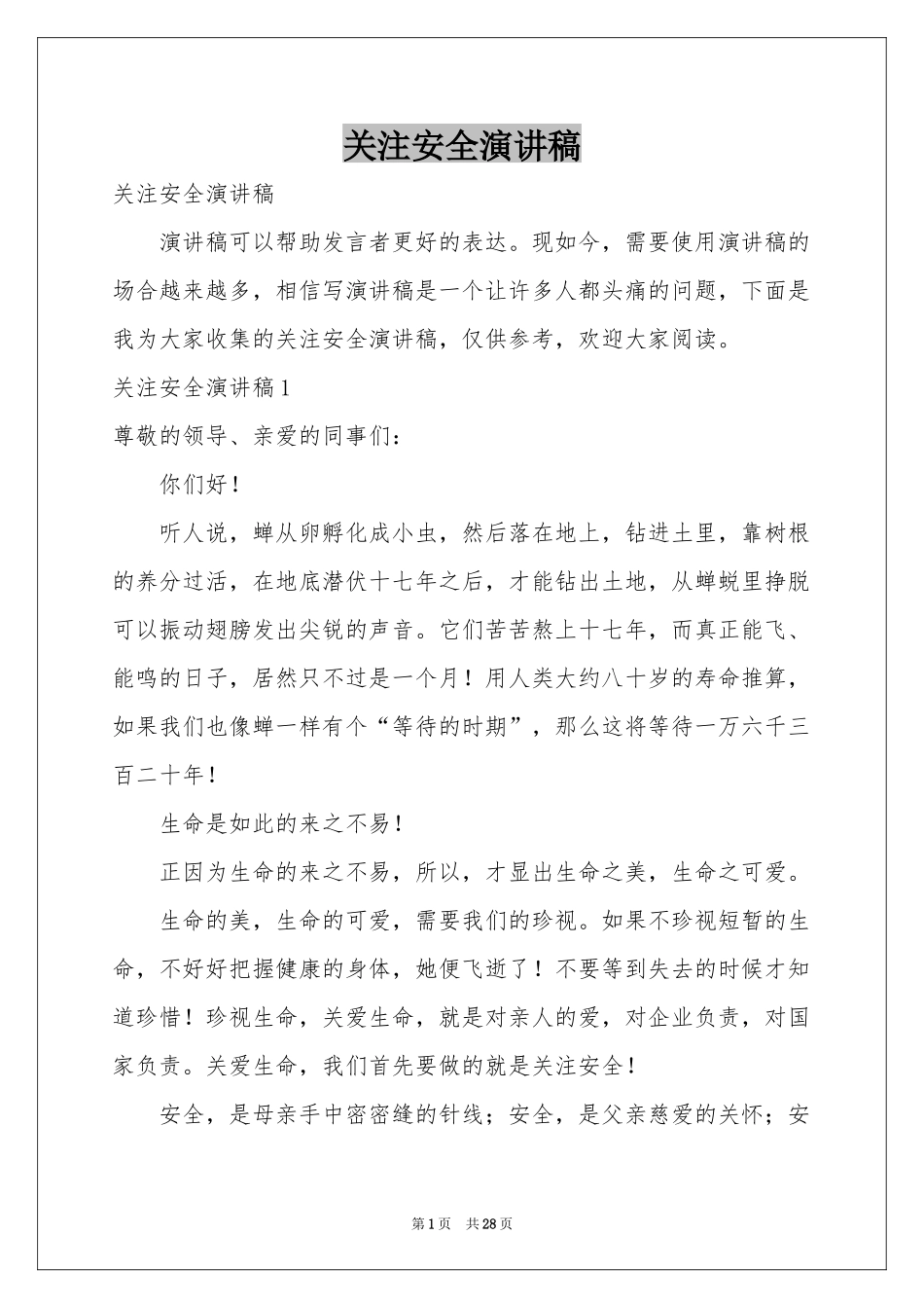 关注安全演讲稿_第1页