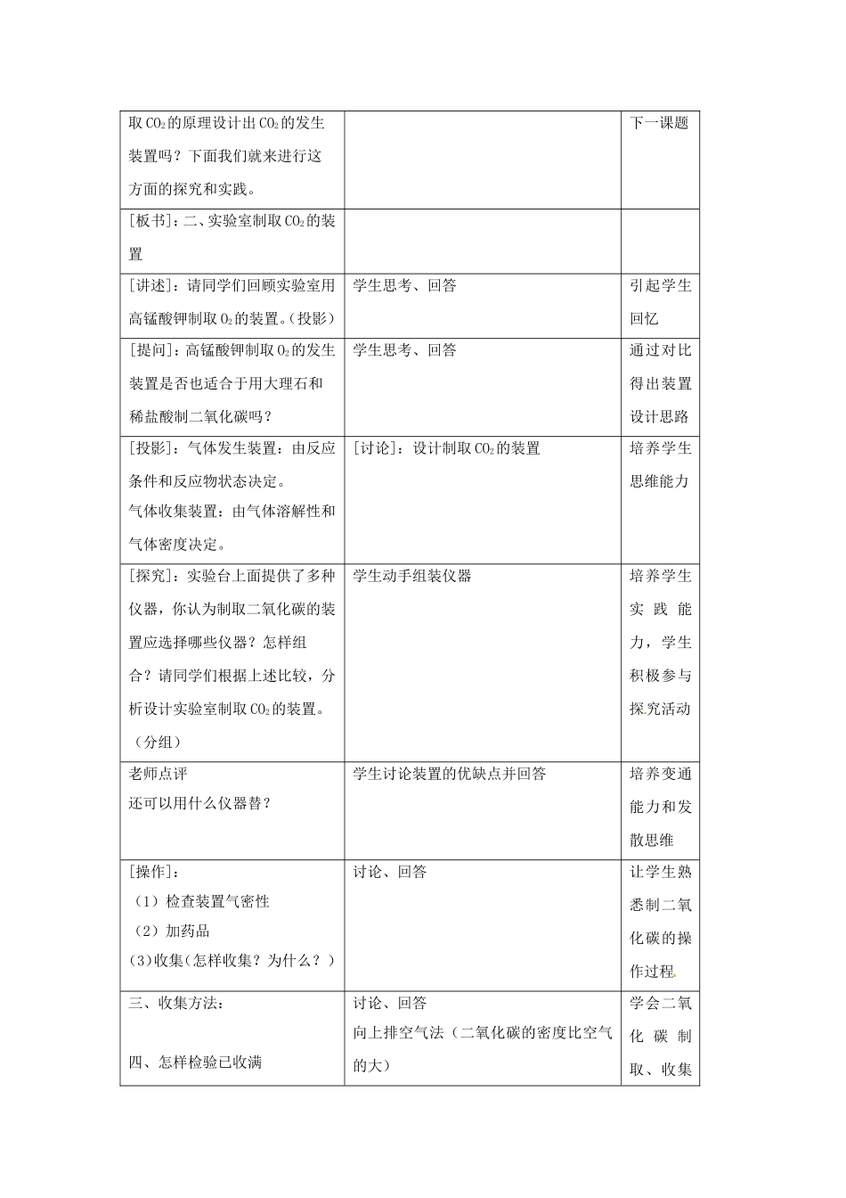 化学：人教版九年级62二氧化碳制取的研究精品教案_第3页