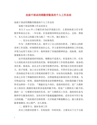 处级干部试用期勤劳勤恳的个人工作总结 