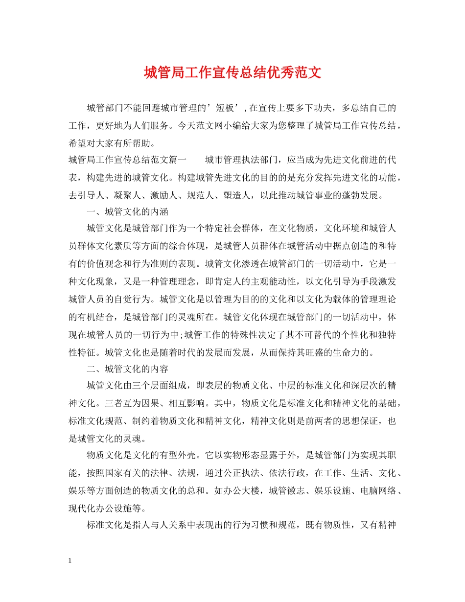 城管局工作宣传总结优秀范文 _第1页