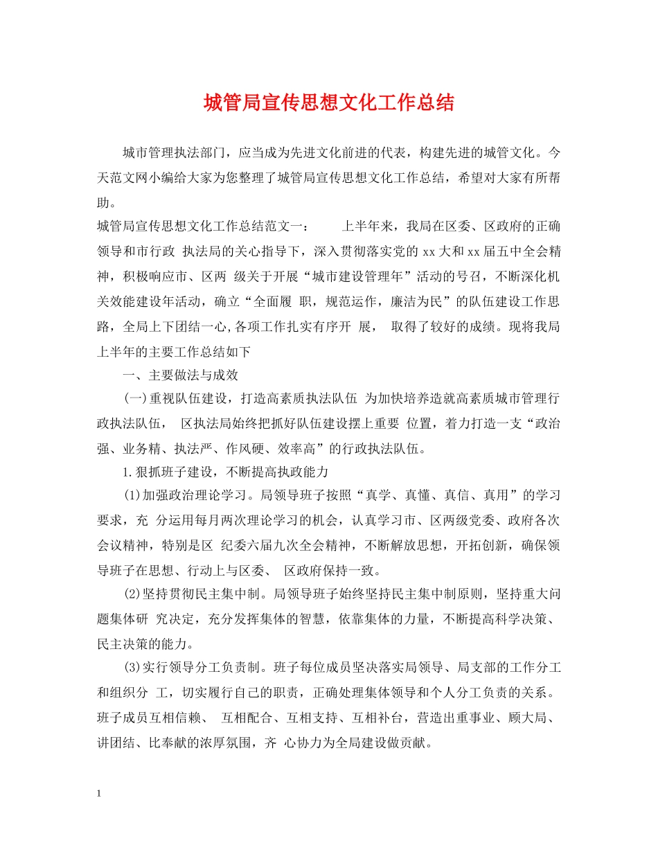 城管局宣传思想文化工作总结 _第1页