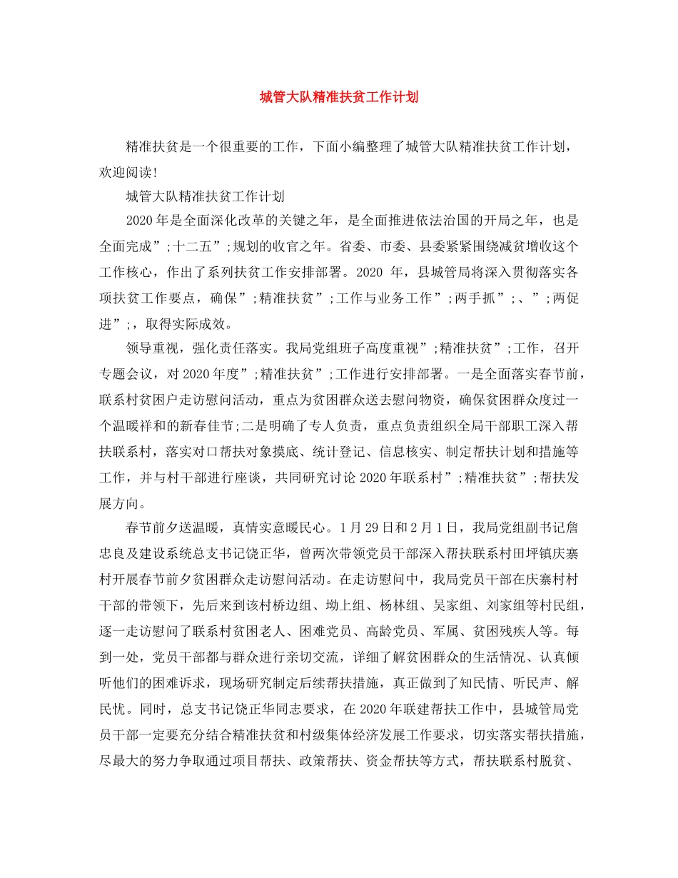 城管大队精准扶贫工作计划 _第1页