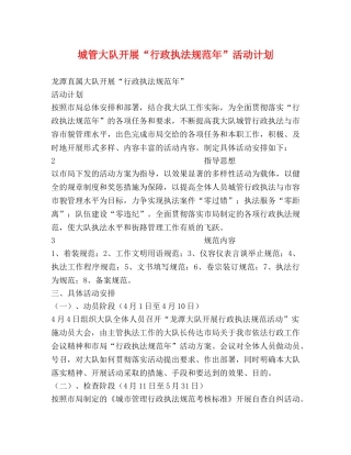 城管大队开展“行政执法规范年”活动计划 