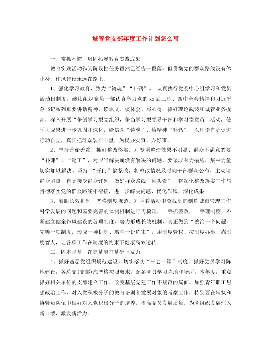 城管党支部年度工作计划怎么写 _第1页
