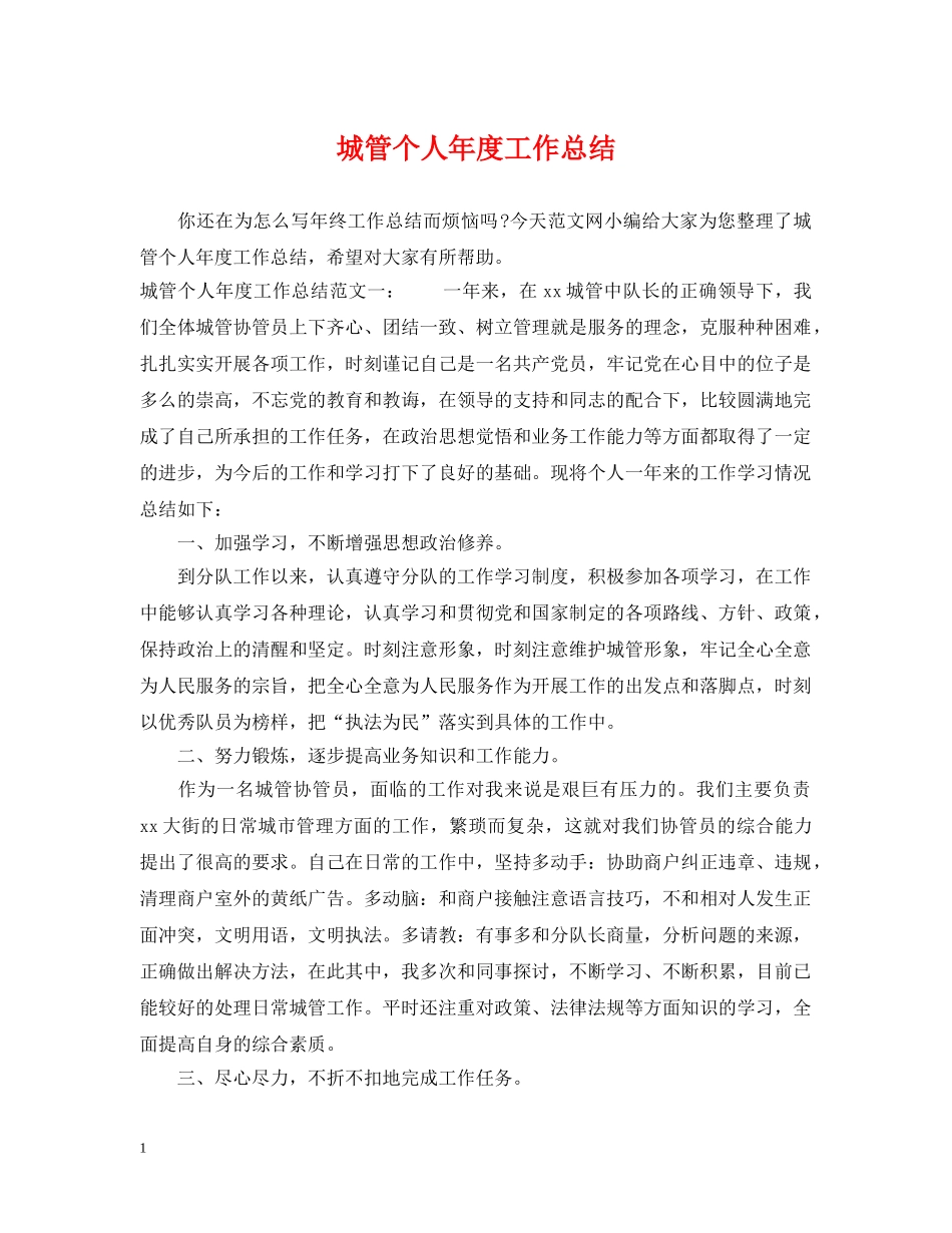 城管个人年度工作总结 _第1页