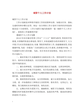 城管个人工作计划 