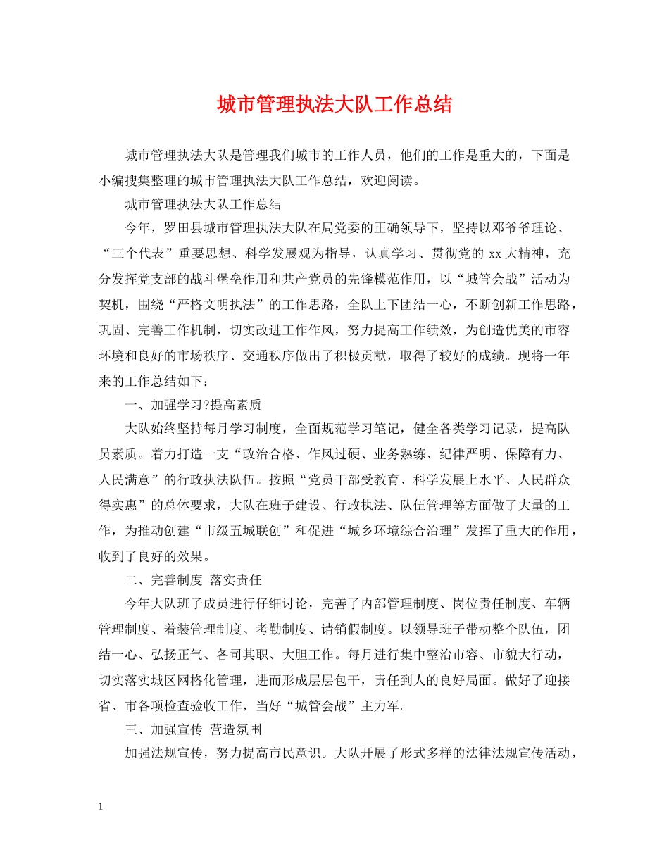 城市管理执法大队工作总结 _第1页