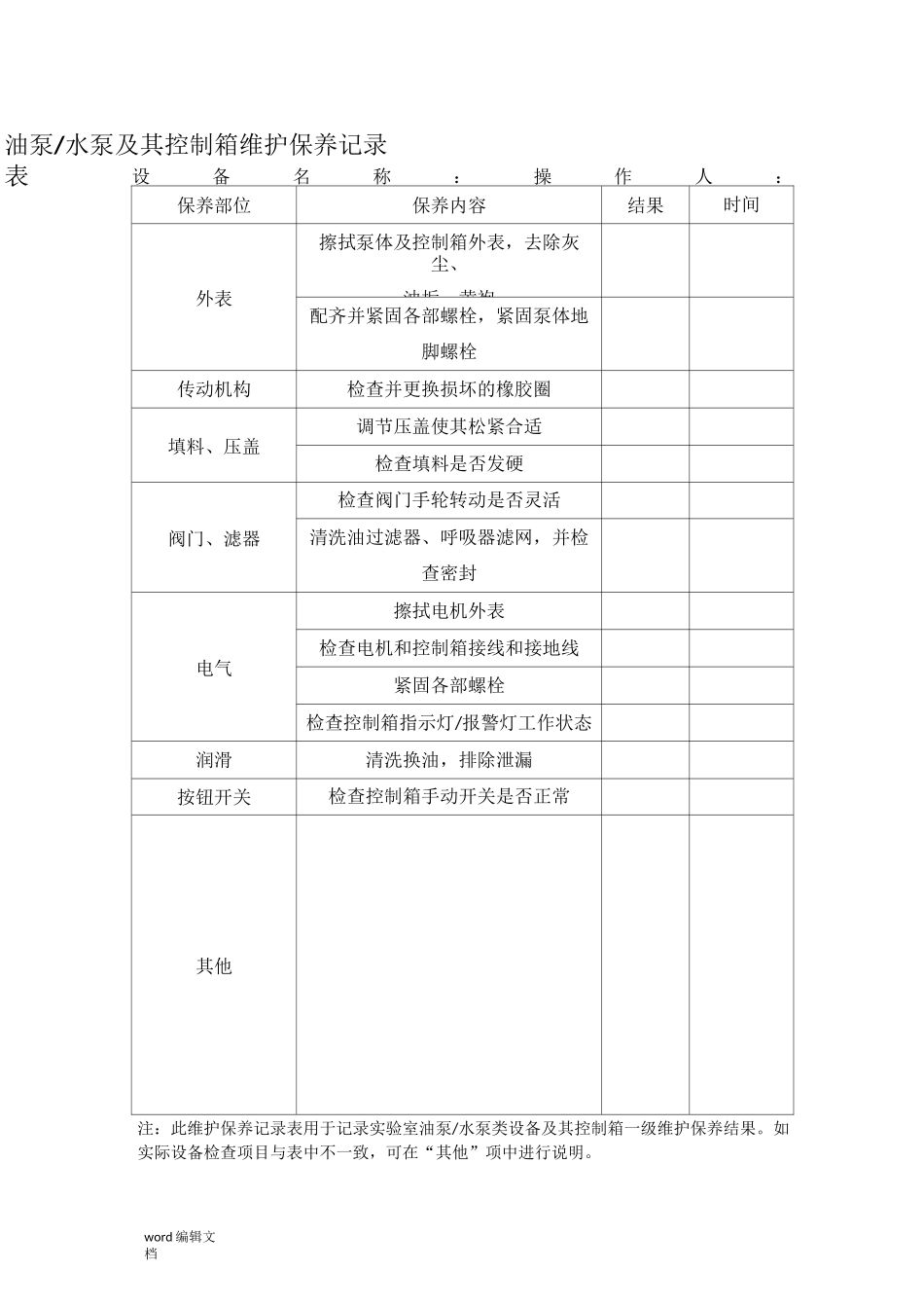 设备维护保养记录表_第1页