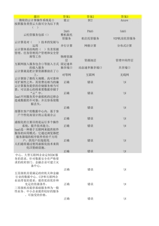 云计算、大数据基础知识答题题库 