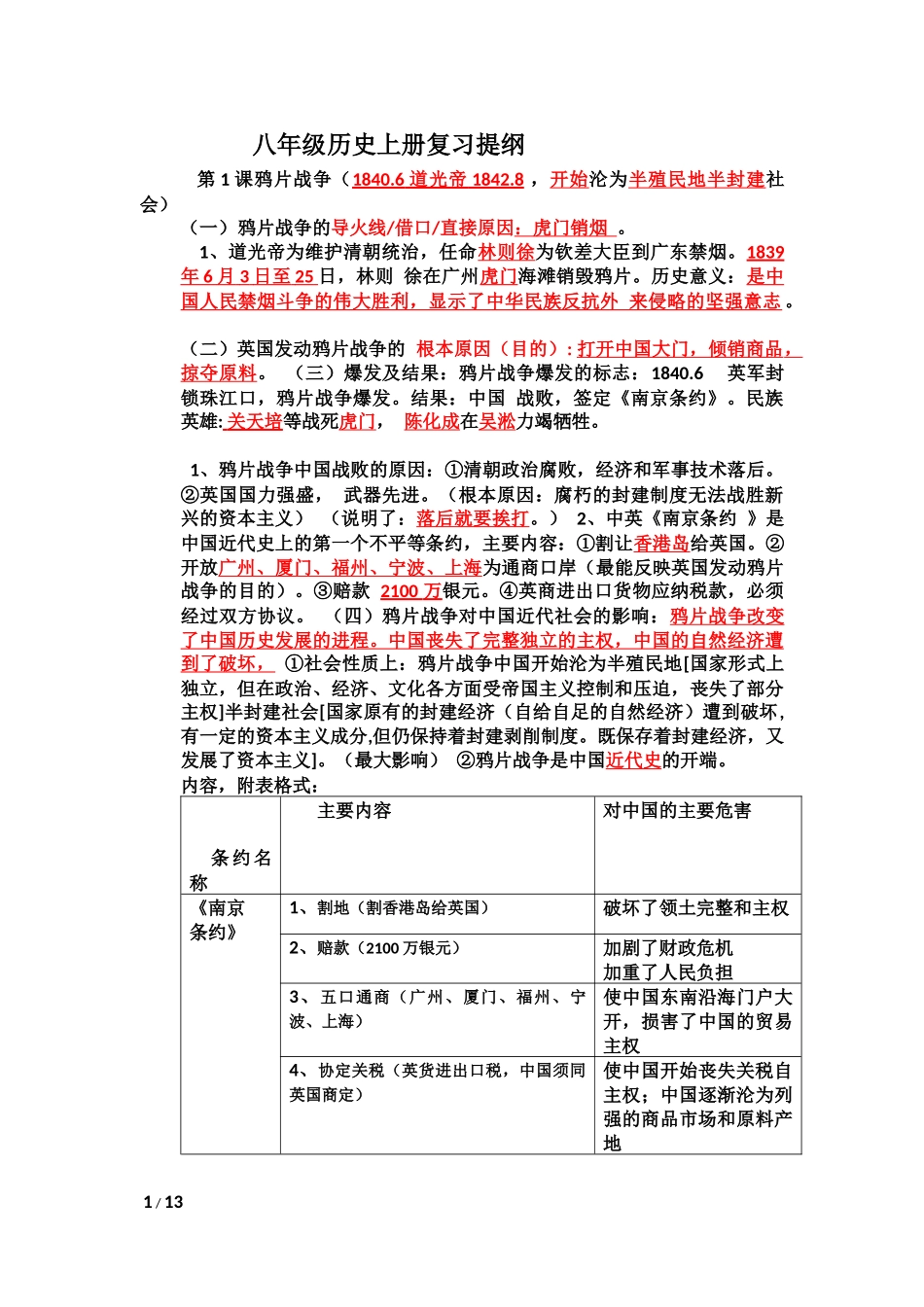 八年级历史上册复习提纲11_第1页