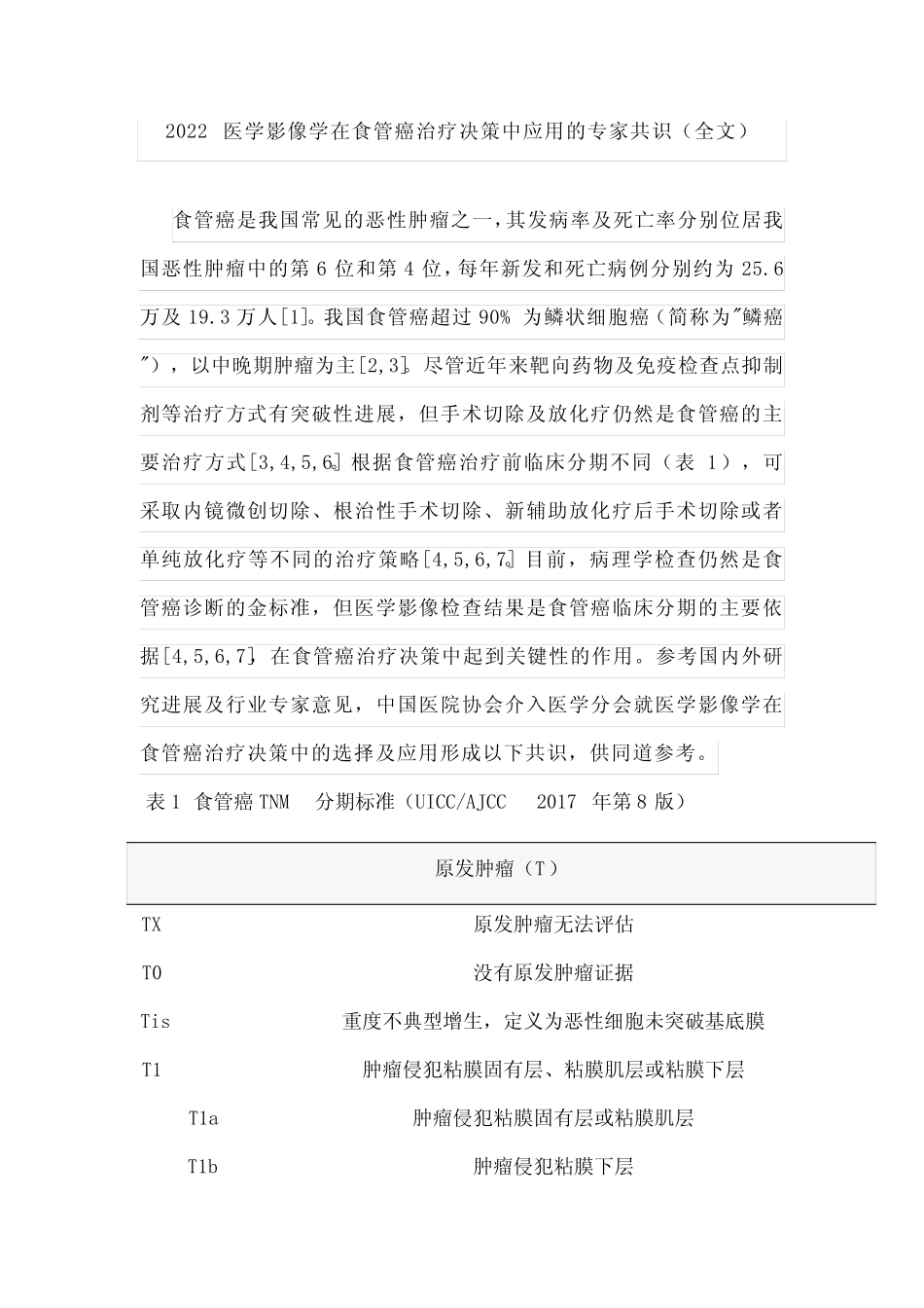 2022医学影像学在食管癌治疗决策中应用的专家共识(全文) _第1页