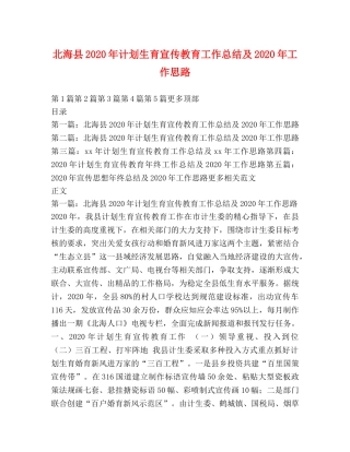 北海县2020年计划生育宣传教育工作总结及2020年工作思路 