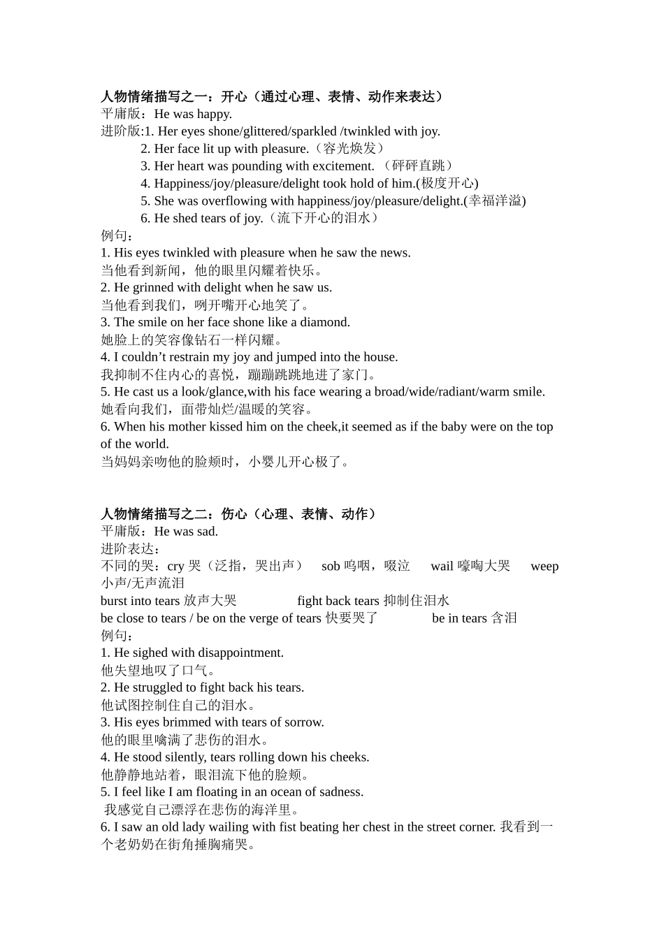 读后续写人物情绪描写例句合集_第1页