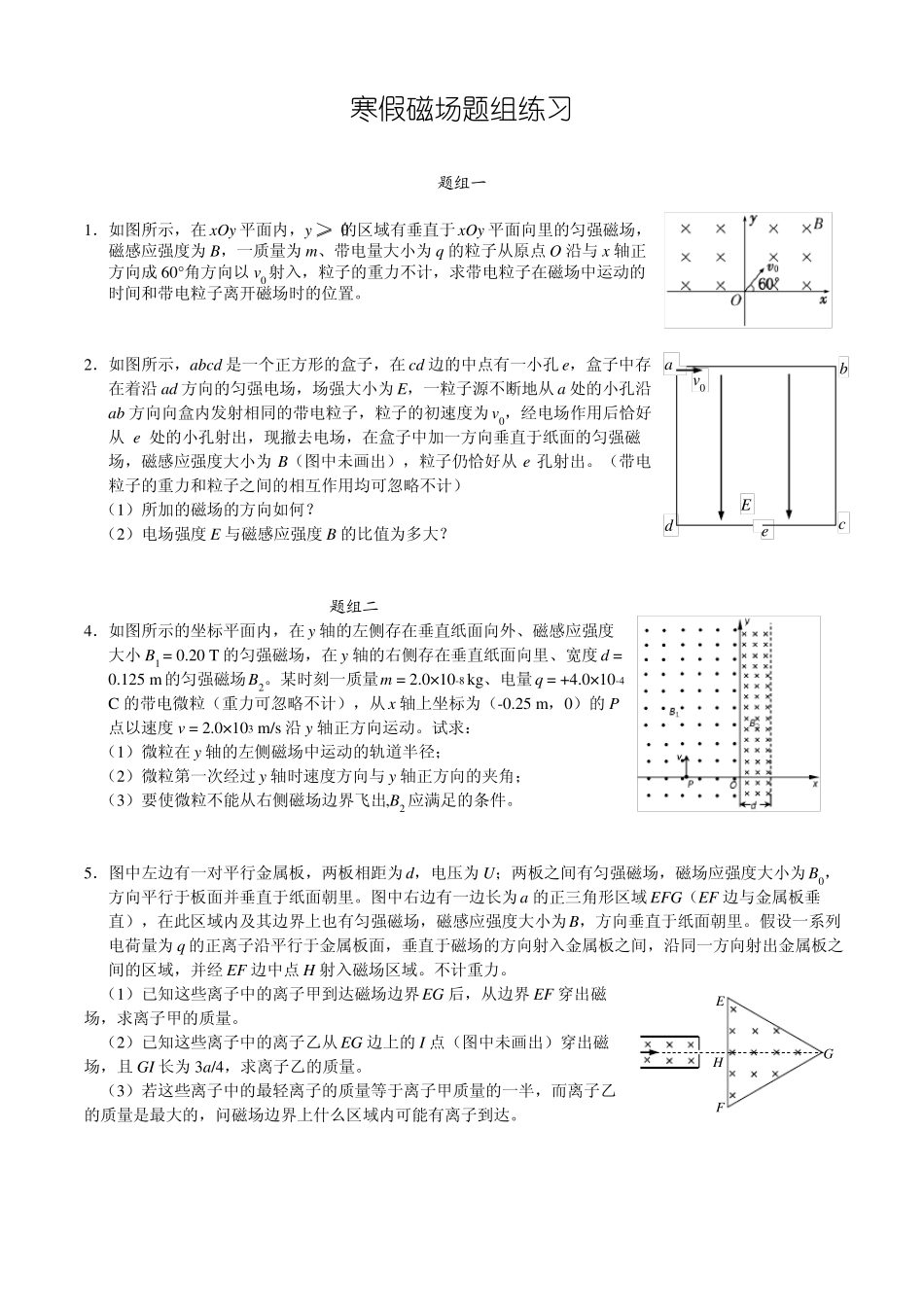 高中物理磁场经典习题题型分类含答案_第1页