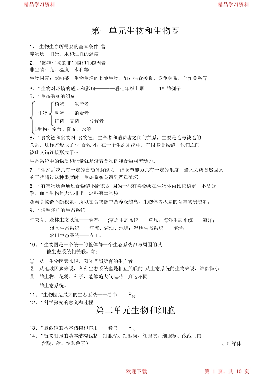 2021初中七年级生物上册重点知识点总结_第1页