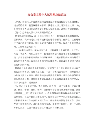 办公室文员个人试用期总结范文 