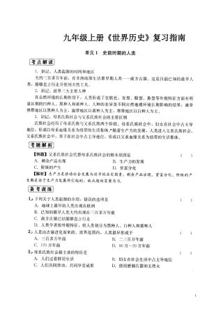 九年级上册《世界历史》复习指南