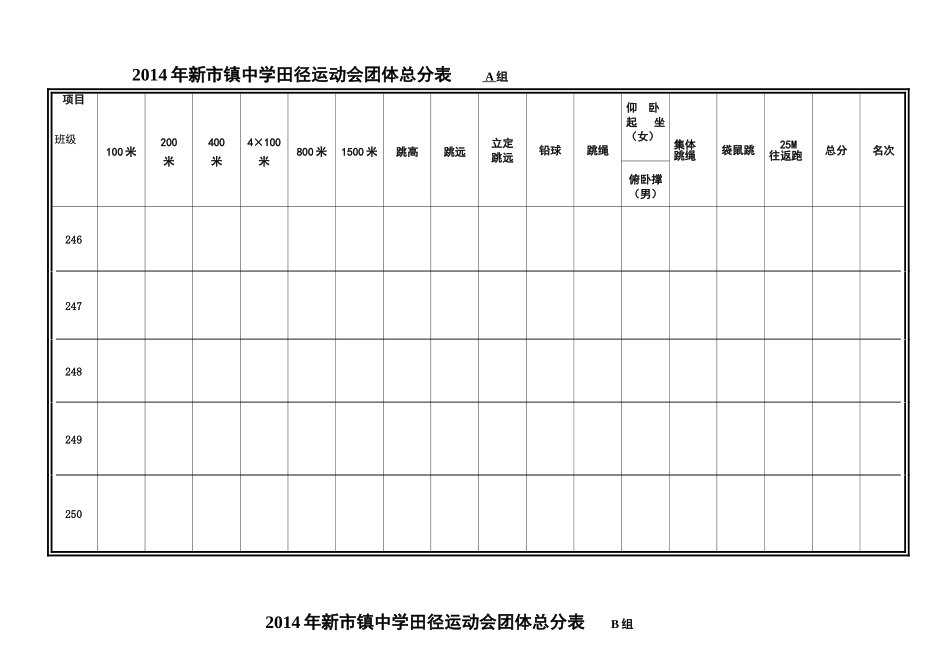 2013年新市镇中学田径运动会团体总分表_第1页