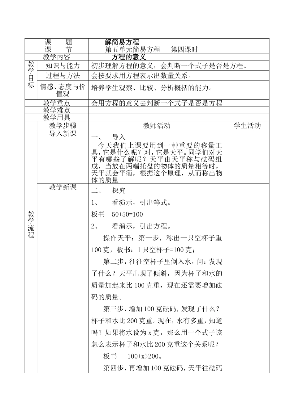 方程的意义教案说课反思_第1页