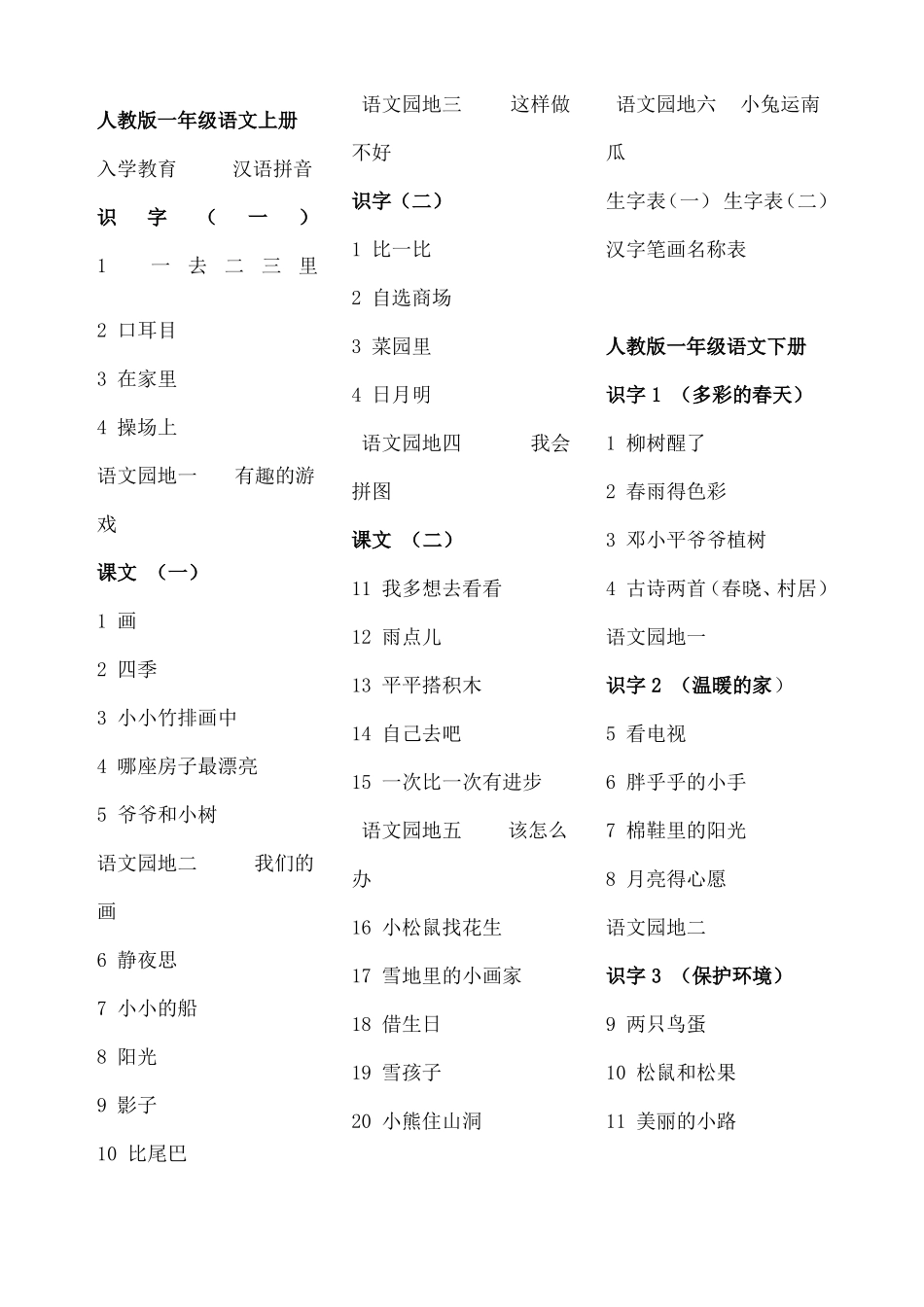 人教版小学语文教材目录_第1页