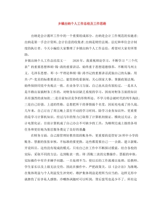 乡镇出纳个人工作总结及工作思路