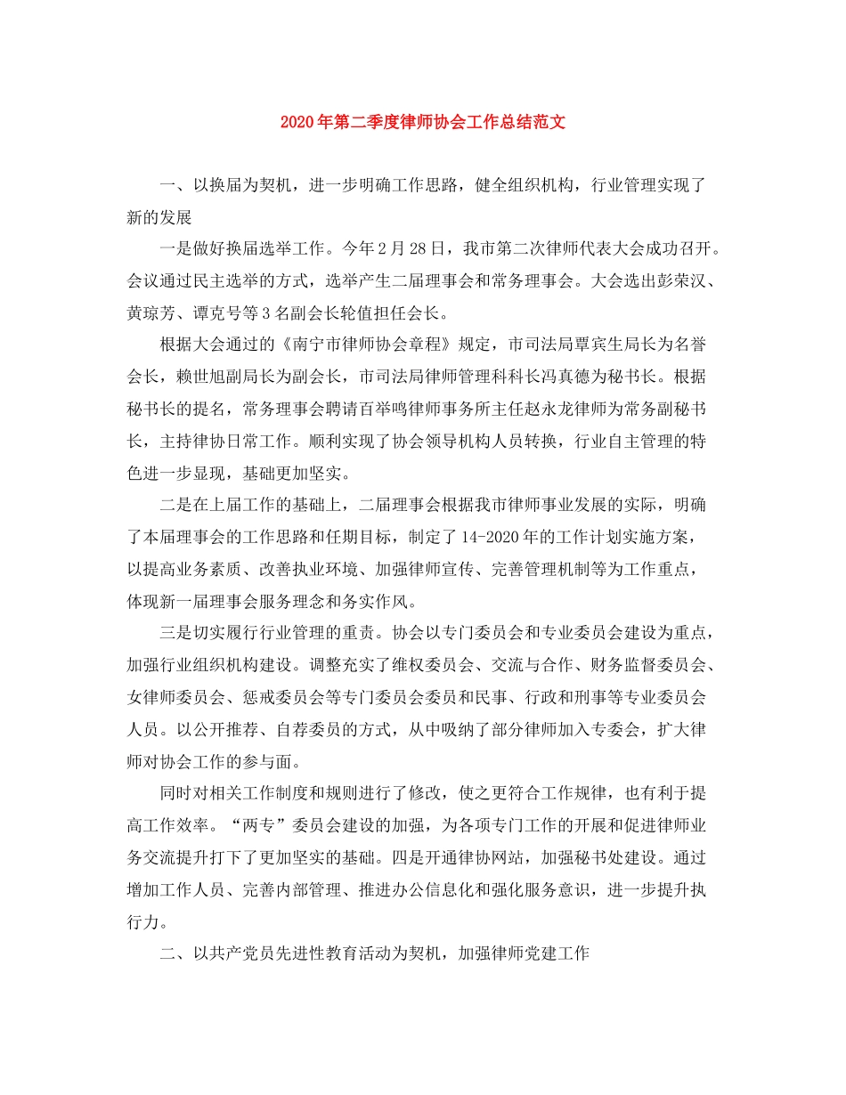 2020年第二季度律师协会工作总结范文_第1页