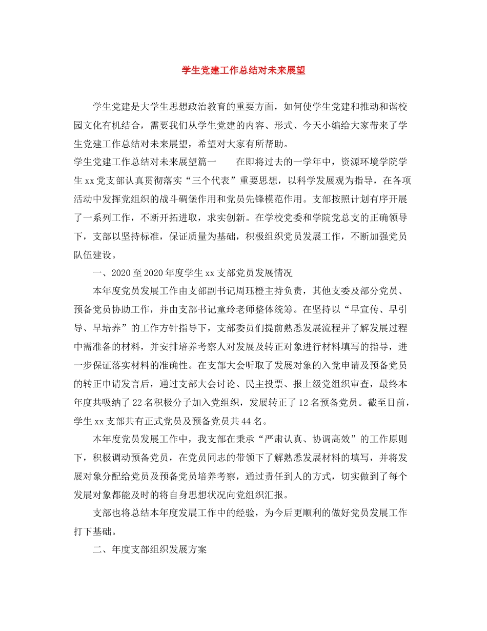学生党建工作总结对未来展望_第1页