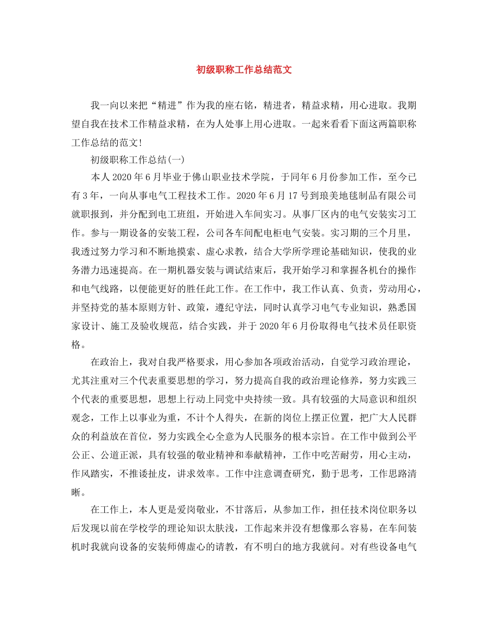 初级职称工作总结范文 _第1页