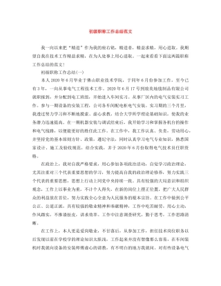 初级职称工作总结范文 