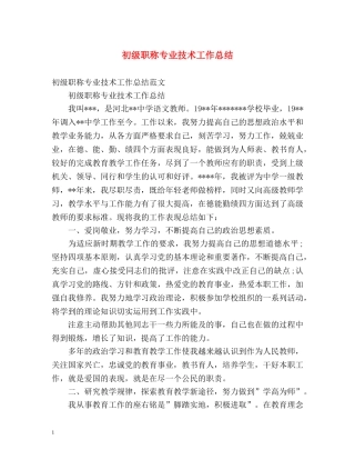 初级职称专业技术工作总结 (2) 