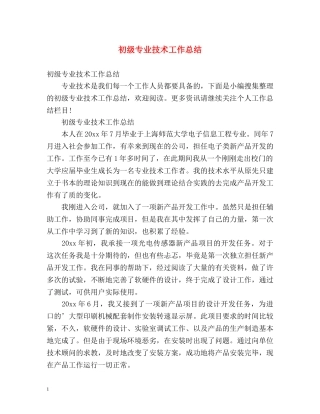 初级专业技术工作总结 (2) 