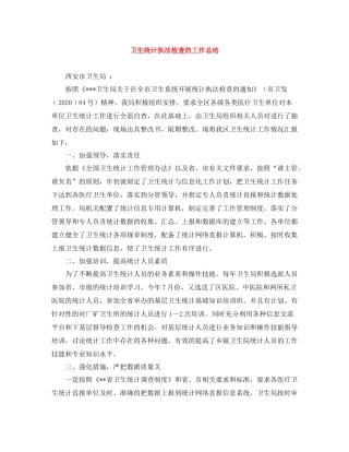 卫生统计执法检查的工作总结