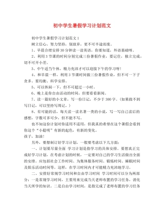 初生暑假学习计划范文 