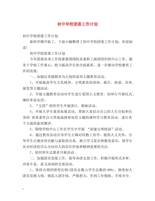 初校团委工作计划 