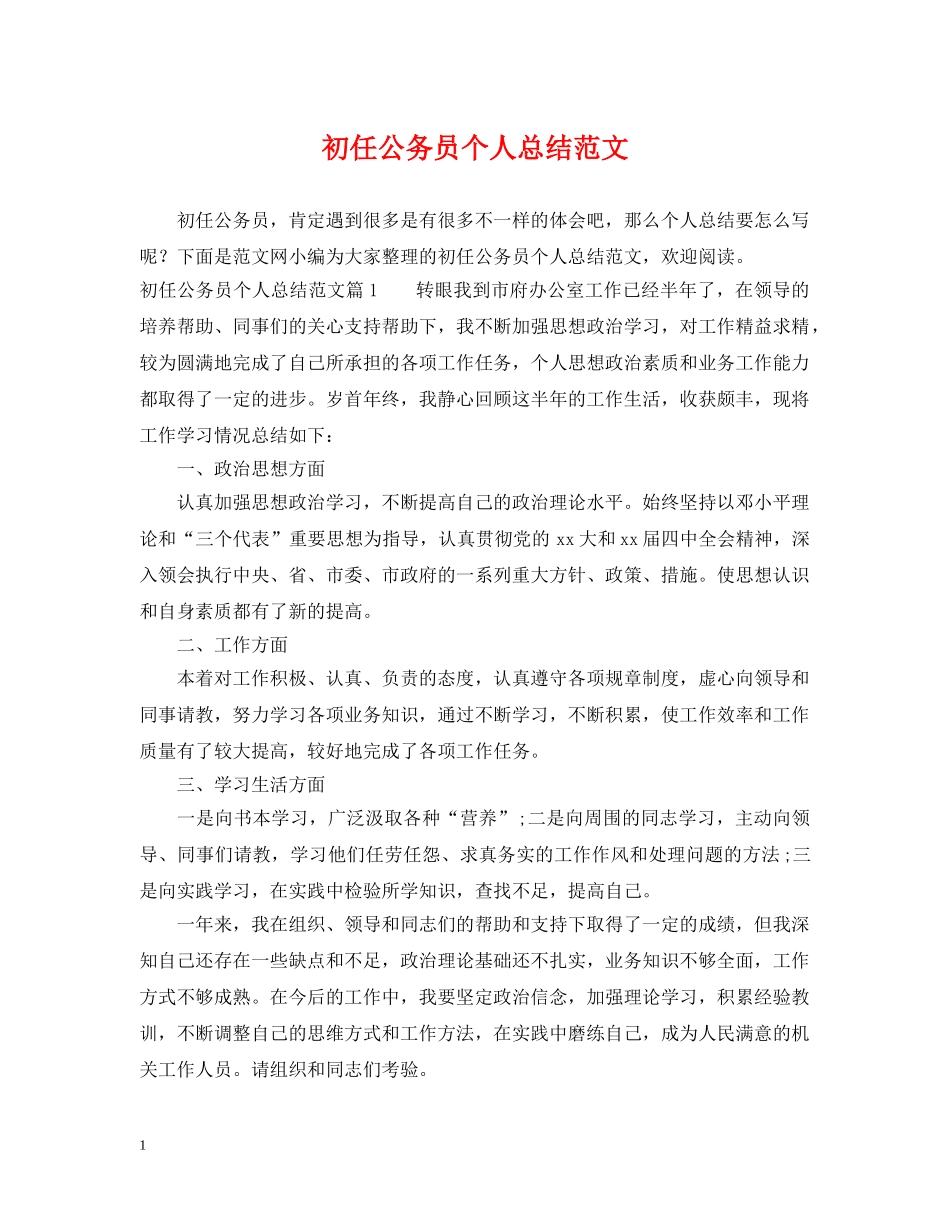 初任公务员个人总结范文 _第1页