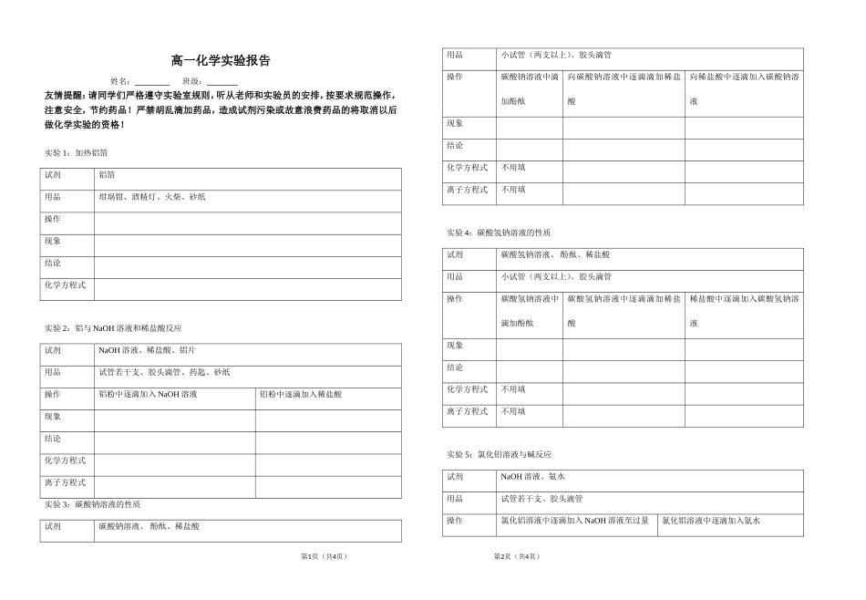 高一化学实验报告20181203_第1页