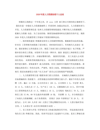 2020年度人力资源助理个人总结