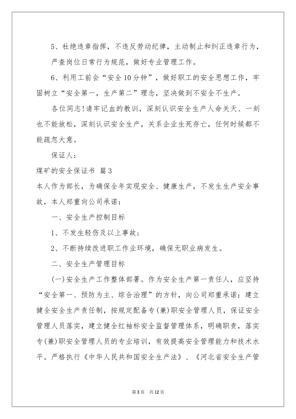 关于煤矿的安全保证书汇总七篇_第3页