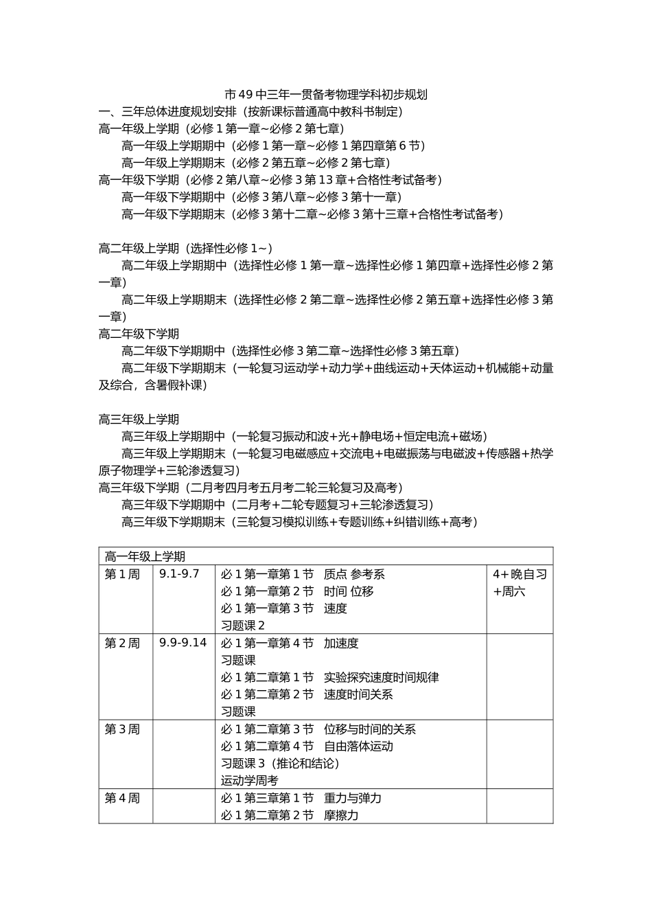 市49中物理三年一贯学科计划（按新教材与合格考编写）初步_第1页
