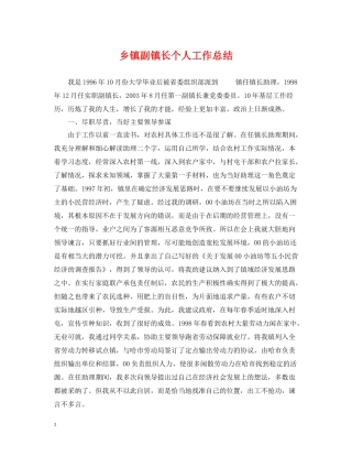 乡镇副镇长个人工作总结