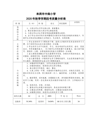 2020年秋五6语文段试质量分析