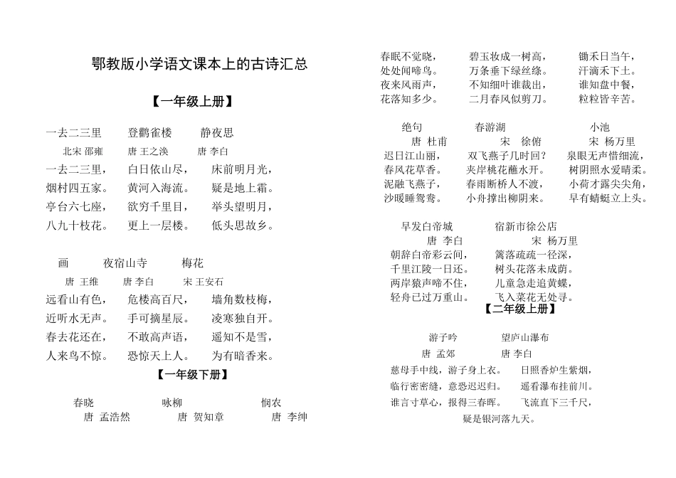 小学语文课本上的古诗及名言警句汇总_第1页