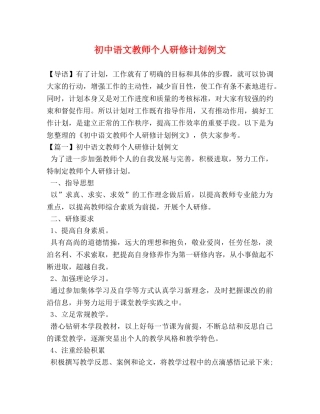 初中语文教师个人研修计划例文 