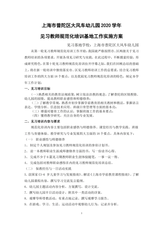 大风车幼儿园见习教师规范化培训工作计划(20209)