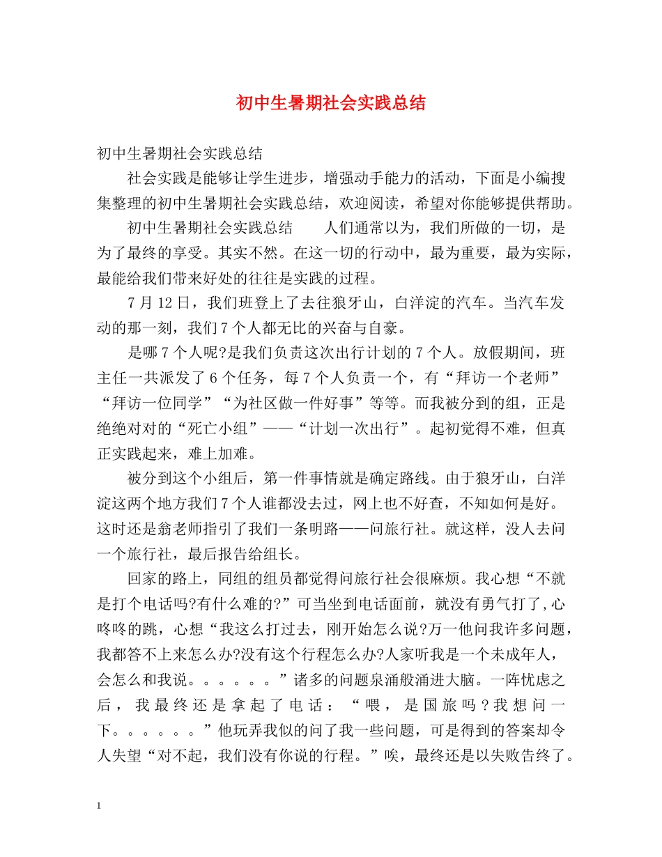 初中生暑期社会实践总结 (2) _第1页