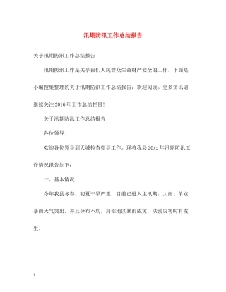 汛期防汛工作总结报告