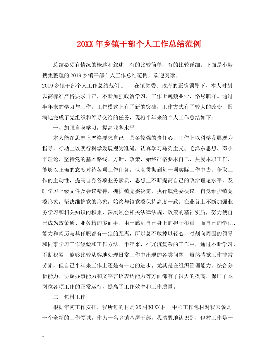 乡镇干部个人工作总结范例_第1页