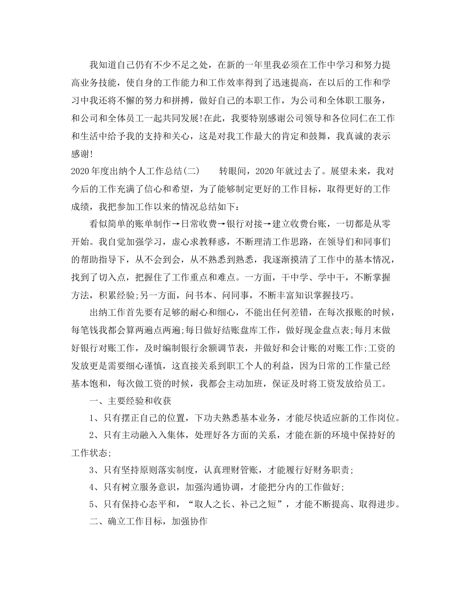 2020年度出纳个人工作总结四篇汇总_第2页